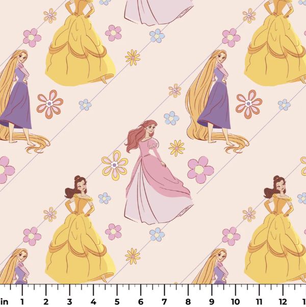 Cotton Pastel Princesses Blossoming Royalty Belle Rapunzel Ariel Officially Licensed by Springs Creative Peach Cotton Fabric Print by the Yard (80524-A62078)