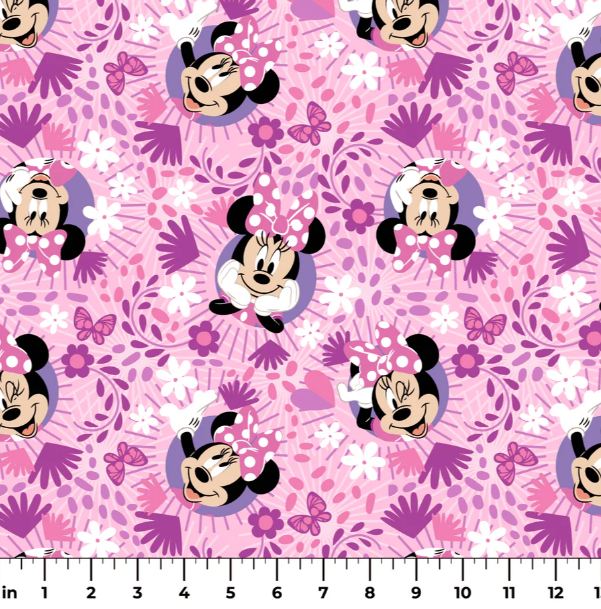 Cotton Minnie Icon Badge Minnie Mouse Floral Fantasy Officially Licensed by Springs Creative Pink Cotton Fabric Print by the Yard (80150-A62078)