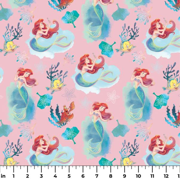 Cotton Pink Ariel and Flounder Under the Sea Kelp Officially Licensed by Springs Creative Pink Cotton Fabric Print by the Yard (80606-A62078)