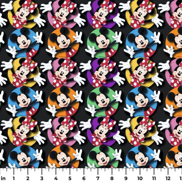Cotton Mickey and Minnie Circles Color Pop Kids Officially Licensed by Springs Creative Black Cotton Fabric Print by the Yard (80467-A62078)