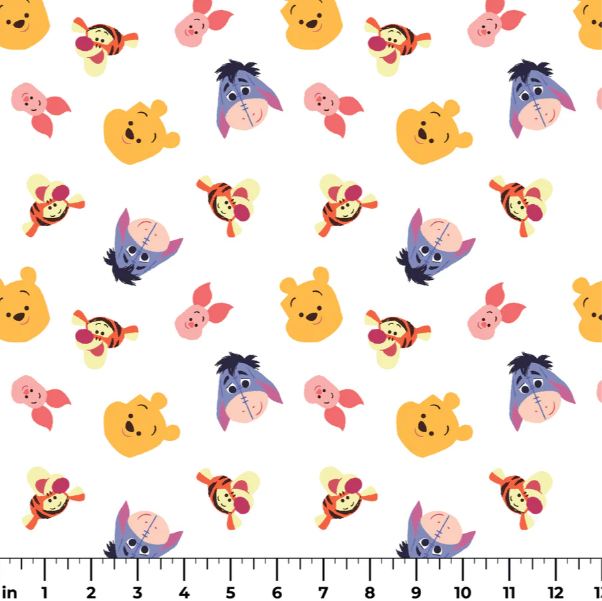 Cotton Pooh Sweet Head Toss Tigger Piglet Eeyore Officially Licensed by Springs Creative White Cotton Fabric Print by the Yard (78789-A62078)
