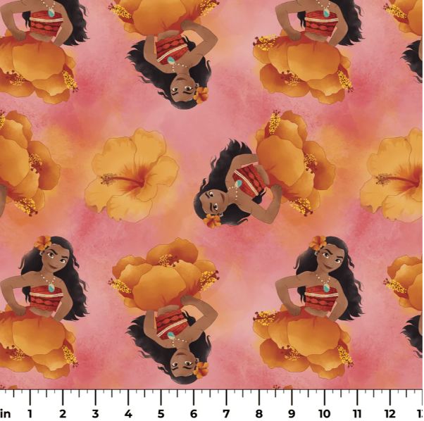 Cotton Moana Flower Moana in Bloom Floral Flowers Officially Licensed by Springs Creative Orange Pink Cotton Fabric Print by the Yard (81533-A62078)