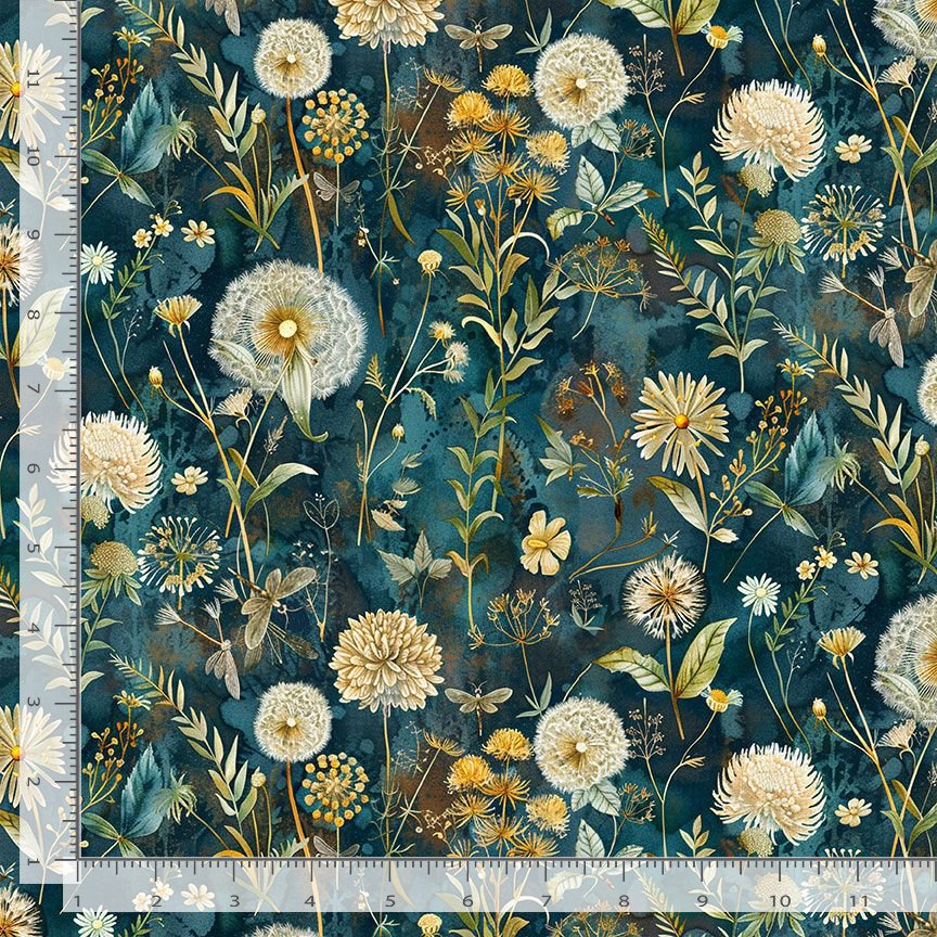 Cotton Forest Whisper Midnight Wild Floral Garden Blooming Flowers Dragonflies Timeless Treasures Cotton Fabric Print by the Yard (FLEUR-CD3683-NIGHT)