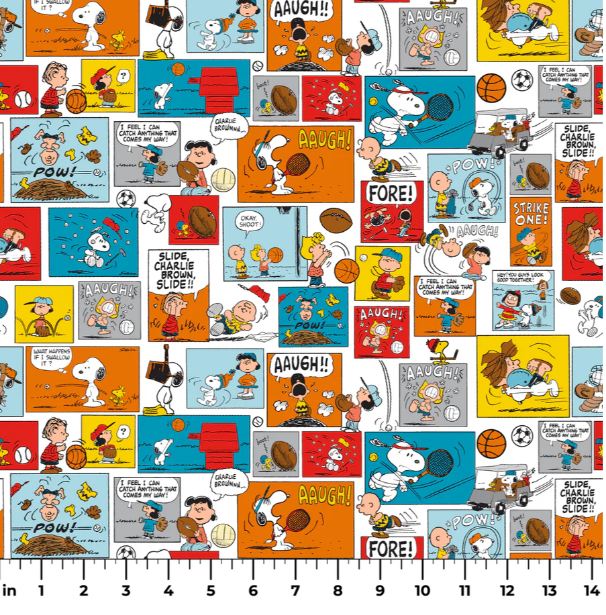 Cotton Peanuts Charlie Brown and Friends Sports Comic Snoopy Woodstock Officially Licensed by Springs Creative Multicolor Cotton Fabric Print by the Yard (78736-A62028)