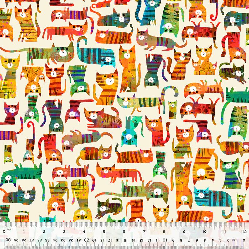 Cotton Fur-ever Friends Cat House Colorful Cats Feline Pet Windham Fabrics Cotton Fabric Print by the Yard (54528D-3)