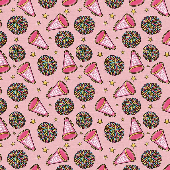 Cotton Super Sports Cheerleading Pom-Poms Pink Athletes Games Cheer Paintbrush Studio Cotton Fabric Print by the Yard (11230965)