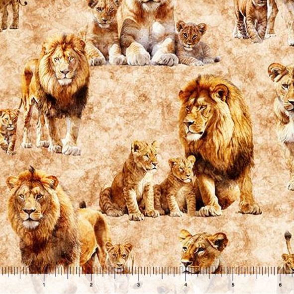 Cotton Roar of the Pride Lion Family Allover Lions Cubs Safari Lioness Animals Quilting Treasures Tan Cotton Fabric Print by the Yard (2600-31215-A)