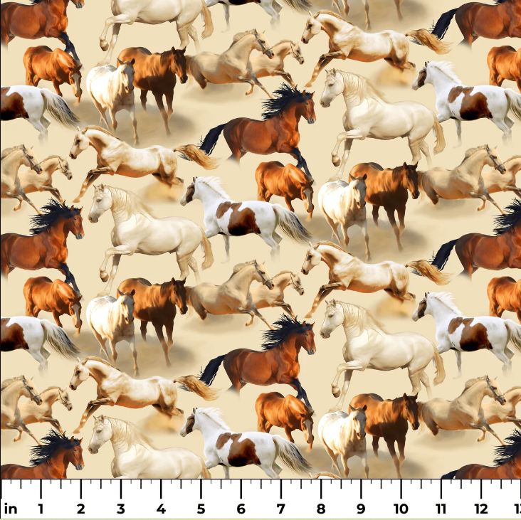 Cotton Running Free Reign Horses Allover Manes Mustangs Wild Mares Springs Creative Cotton Fabric Print by the Yard (1679-9348)