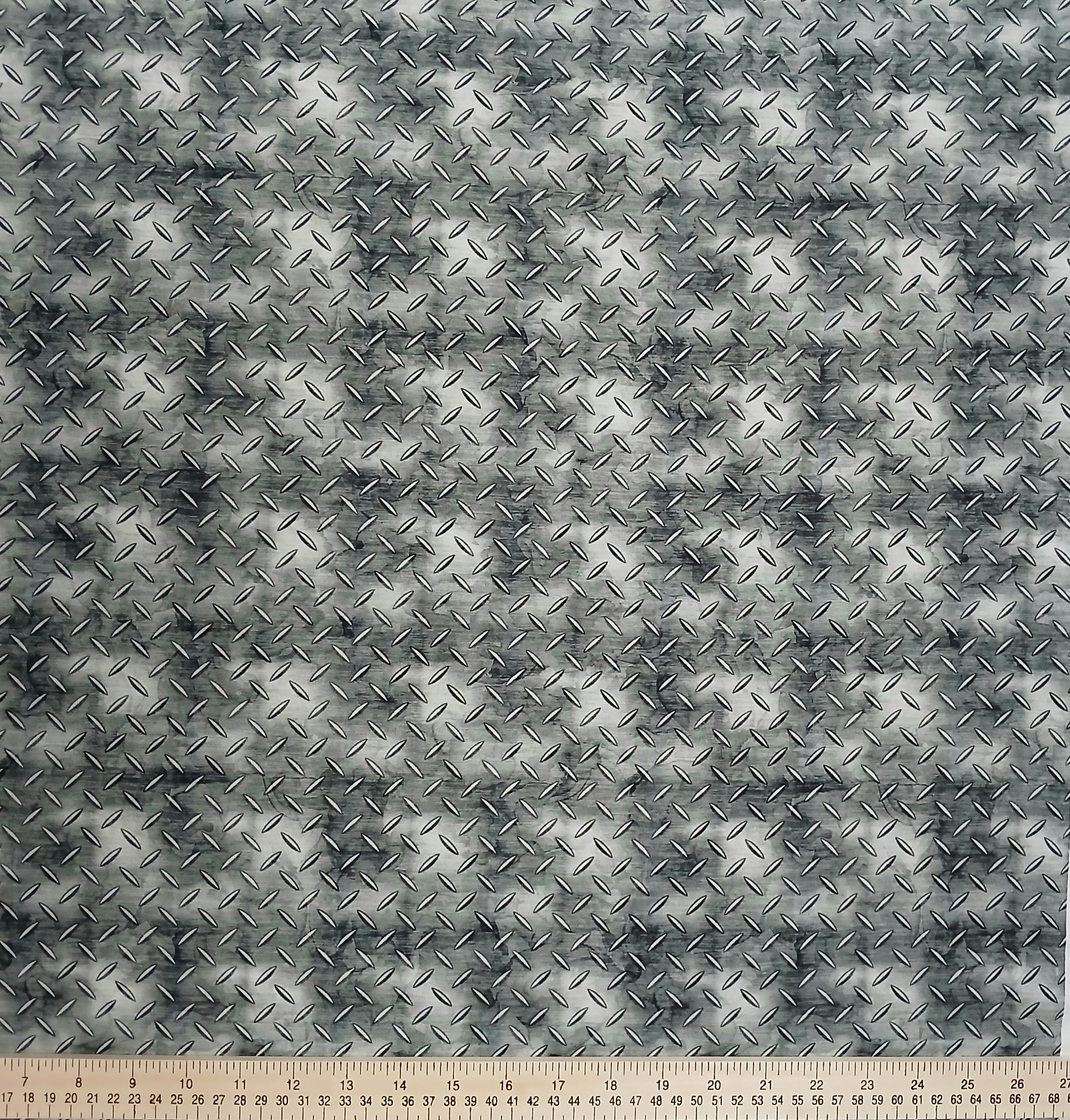 Cotton American Heroes Police Diamond Plate Metal Tread Texture Quilting Treasures Cotton Fabric Print by the Yard (2600-30685-K)