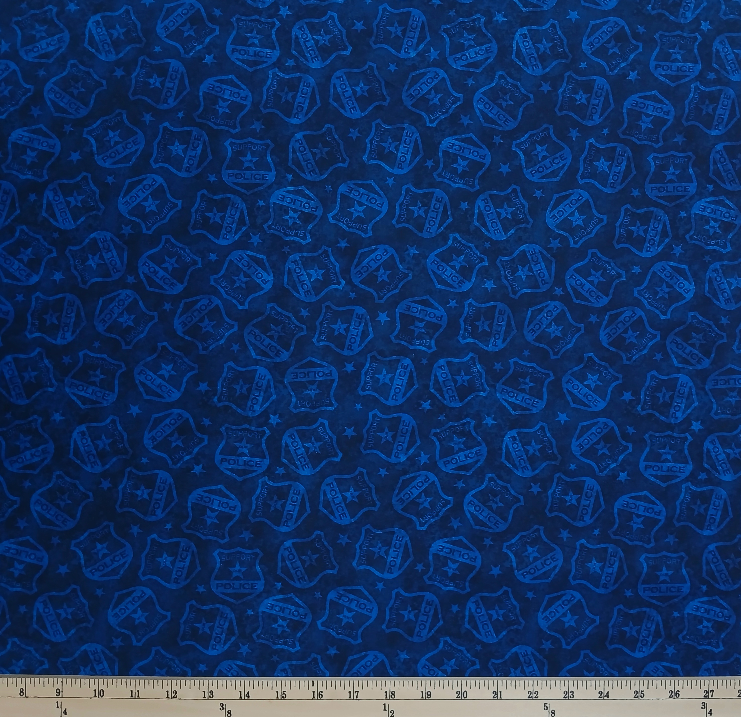 Cotton American Heroes Police Police Badge Stars Allover Blue on Blue Quilting Treasures Cotton Fabric Print by the Yard (2600-30689-N)