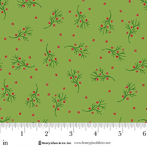Cotton Scandinavian Holiday Holidays Christmas Season Holly Branch Berries Henry Glass Cotton Fabric Print by the Yard (3453-66)