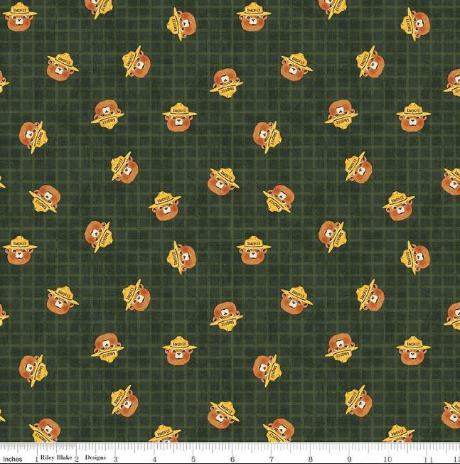 Cotton Friends of Smokey Bear Allover Checks Squares Officially Licensed by Riley Blake Forest Cotton Fabric Print by the Yard (C16505-FOREST)