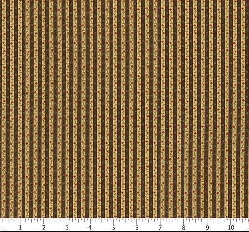 Cotton Hearthstone Sew'n Wild Oats Flowers Stripes Pattern Designs Dutch Historical Marcus Fabrics Brown Cotton Fabric Print by the Yard (R600535-BROWN)