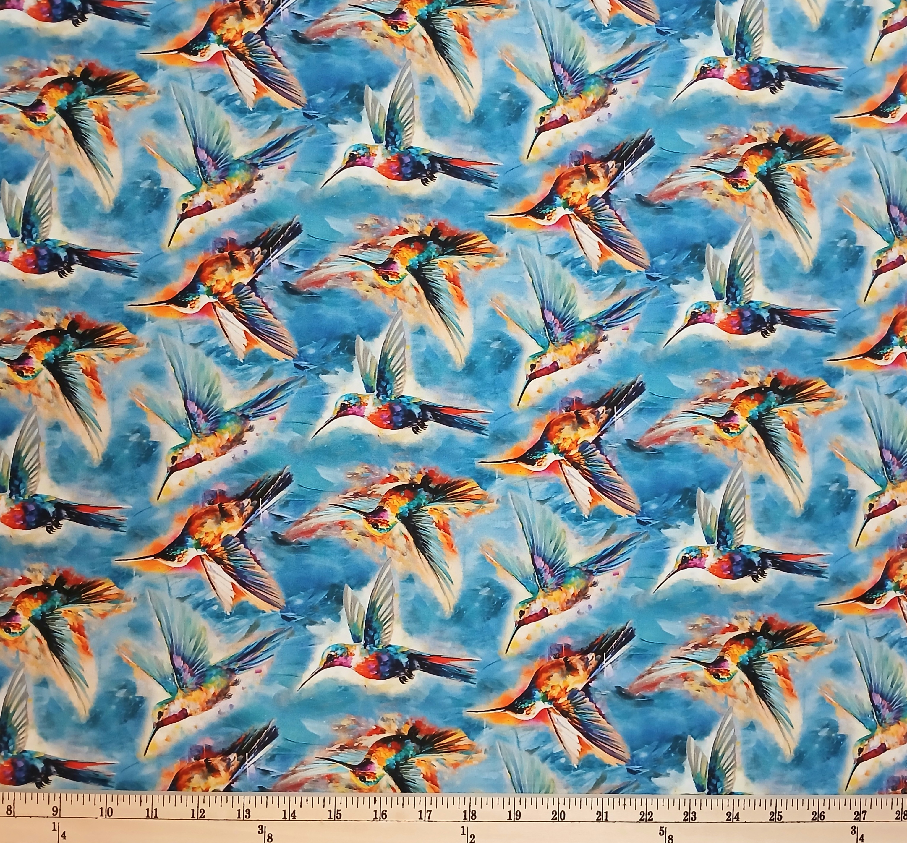Cotton Hummingbird Bouquet Wings Beaks Colorful Birds 3 Wishes Fabric Blue Cotton Fabric Print by the Yard (22960-BLU-CTN-D)
