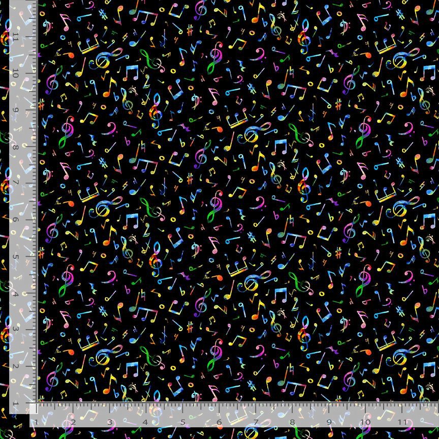 Cotton Tossed Painted Guitar Music Notes Rainbow Watercolor Key Signatures Bright Timeless Treasures Cotton Fabric Print by the Yard (MUSIC-CD3676)