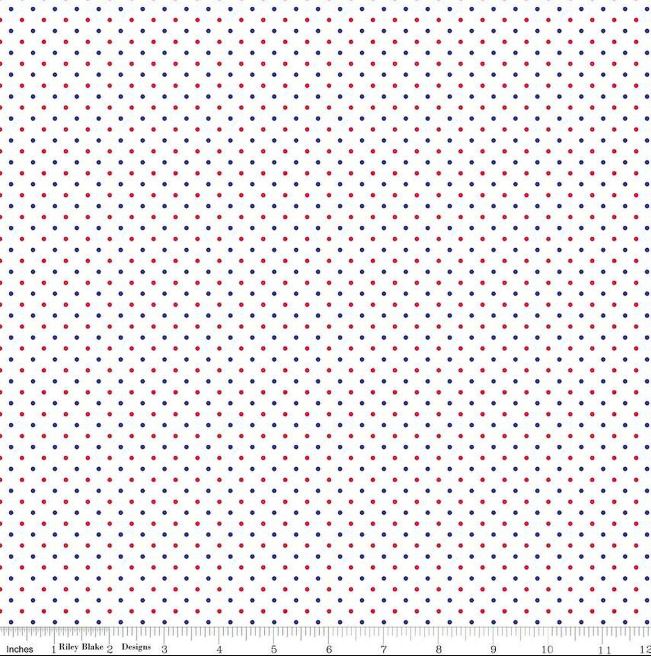 Cotton Swiss Dots Circles Patterns Designs Red & Blue on Cream Riley Blake Patriotic Cotton Fabric Print by the Yard (C660-PATRIOTIC)