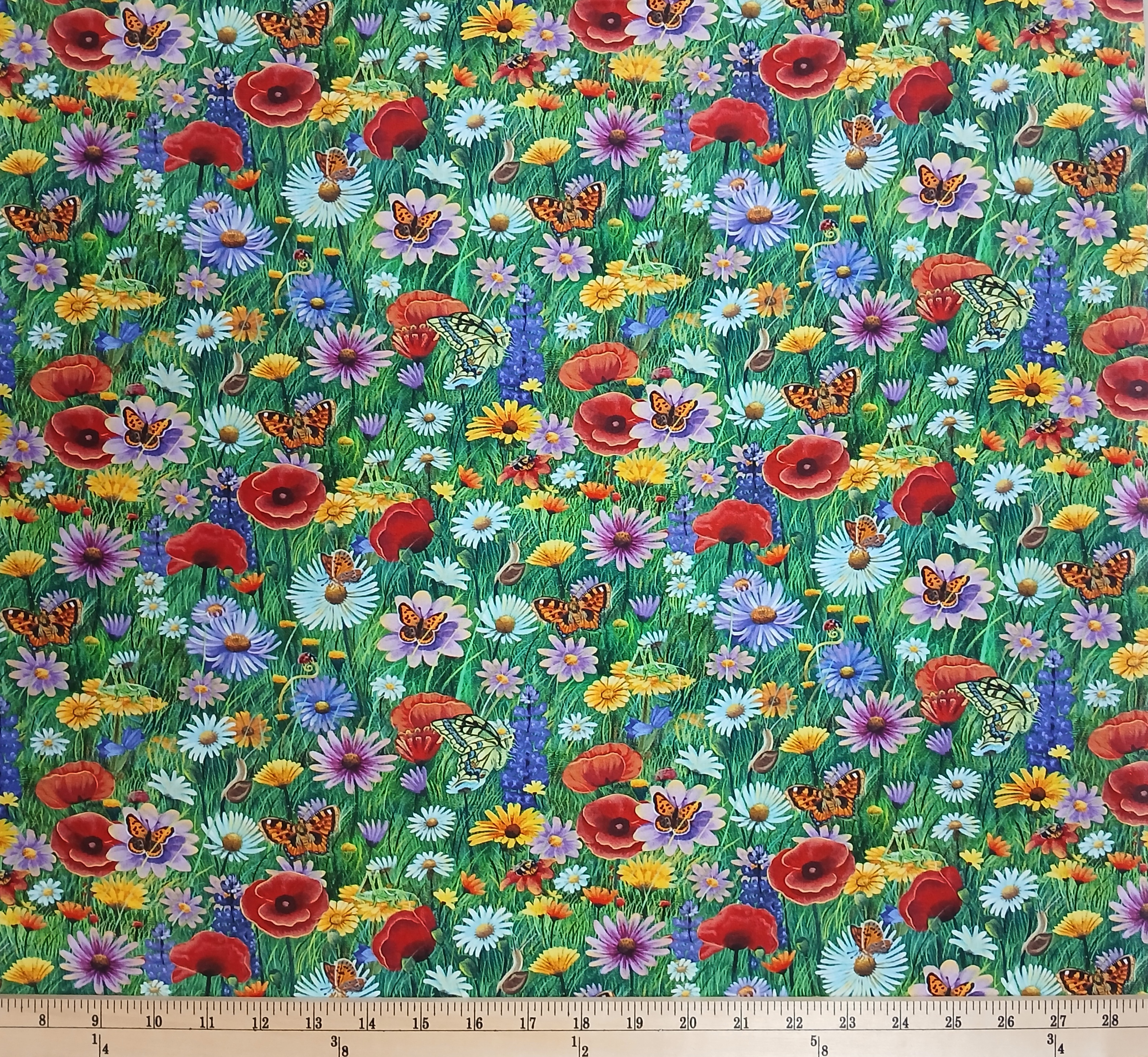 Cotton Nature's Music Flowers Meadow Butterfly Snail Floral Elizabeth Studios Cotton Fabric Print by the Yard (50001MULTI)