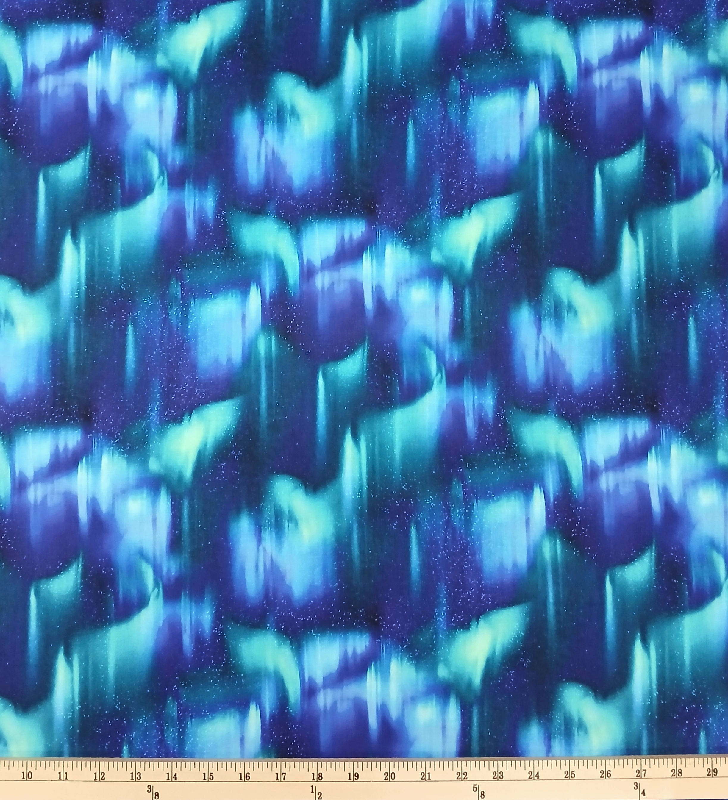 Cotton Aurora Borealis Northern Lights Stars Night Sky Galaxy Elizabeth Studios Cotton Fabric Print by the Yard (735BLUE)