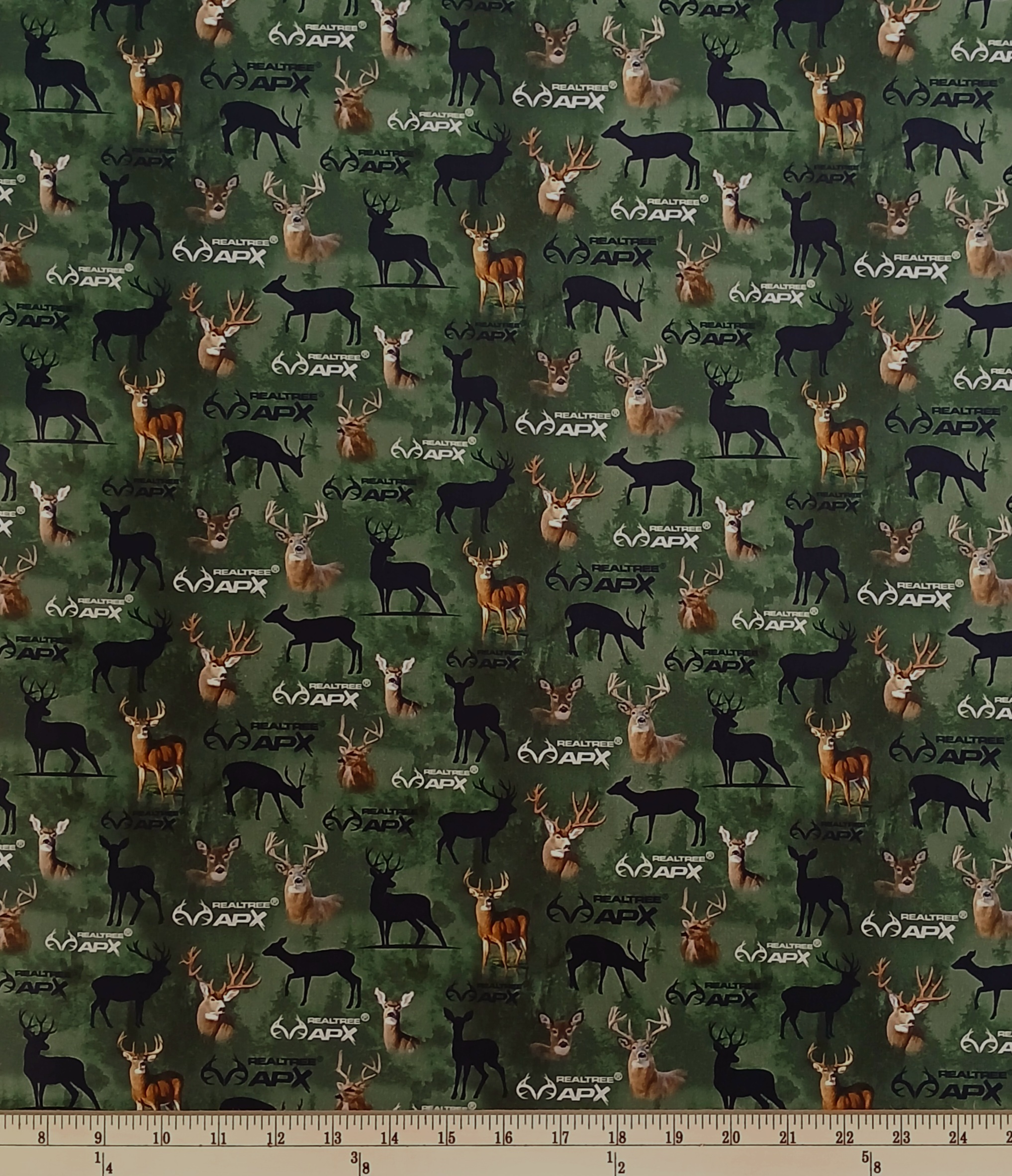 Cotton Realtree APX Forest Deer Bucks Does Antlers Heads Silhouettes Hunting Officially Licensed by Sykel Enterprises Cotton Fabric Print by the Yard (10536)