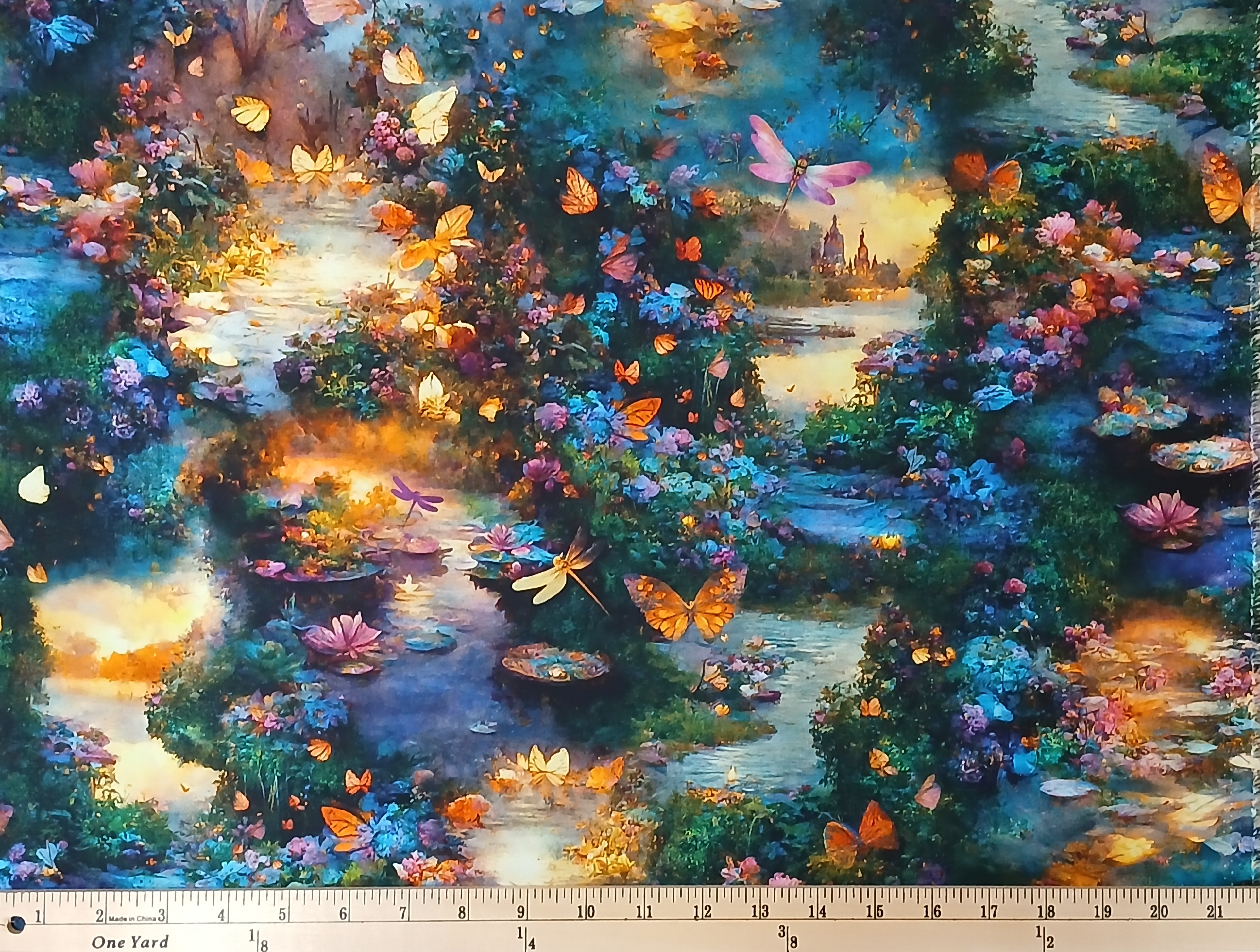 Cotton Night Fable Magic Fairy Garden Flowers Illuminated Robert Kaufman Cotton Fabric Print by the Yard (ADND-23255-268-NATURE)