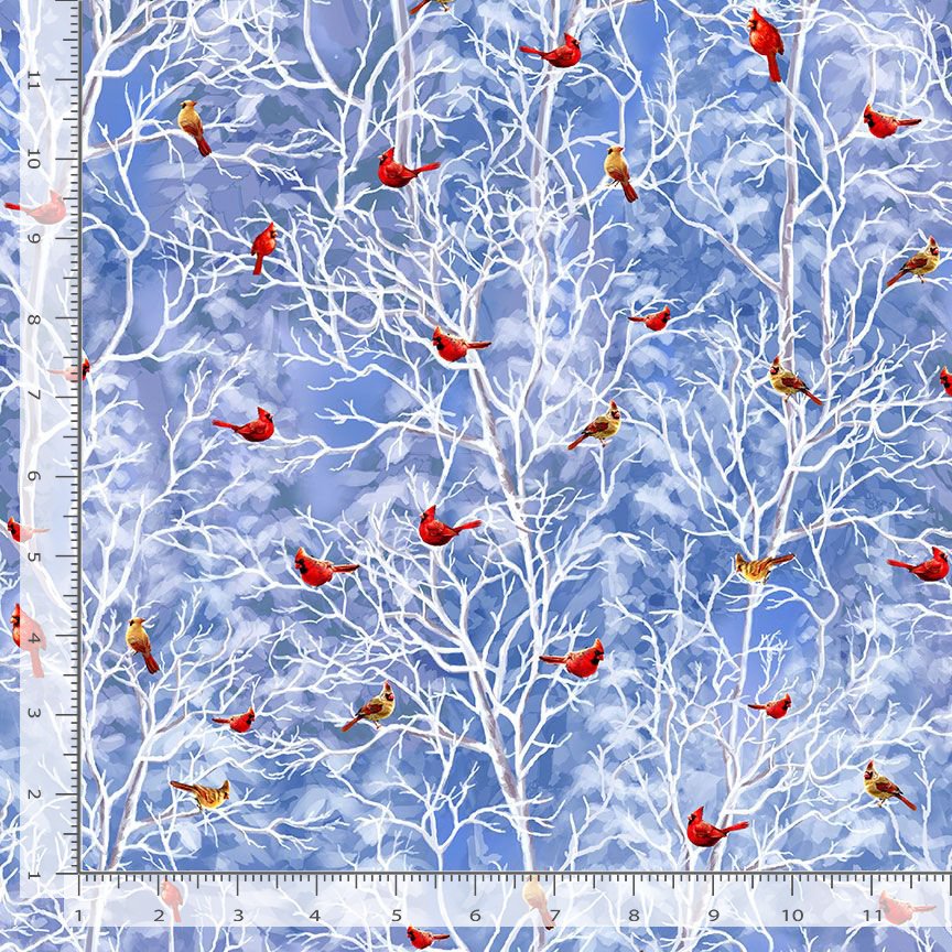 Cotton Christmas Eve Cardinals Birds Snowy Trees Branches Timeless Treasures Winter Cotton Fabric Print by the Yard (DONA-CD3373-WINTER)