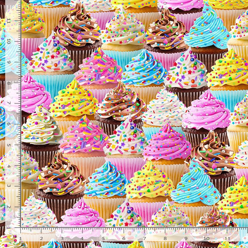 Cotton Got the Munchies the Sweet Life Cupcakes Vanilla Chocolate Frosting Sprinkles Timeless Treasures Cotton Fabric Print by the Yard (FOOD-CD3781-MULTI)
