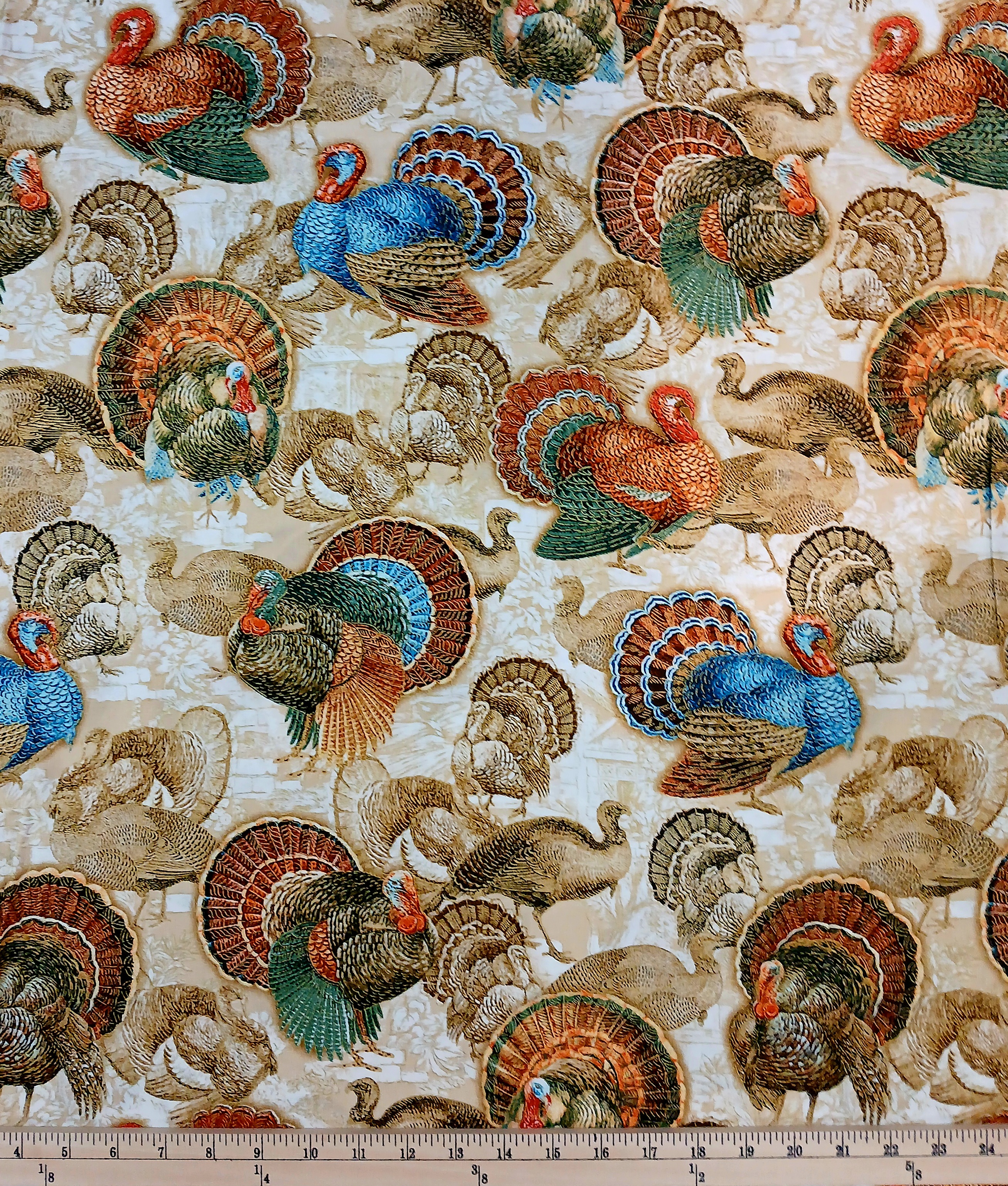 Cotton Harvest Festival Turkeys Thanksgiving Holiday Grateful Hoffman California Fabrics Multicolor Cotton Fabric Print by the Yard (14039M-70)