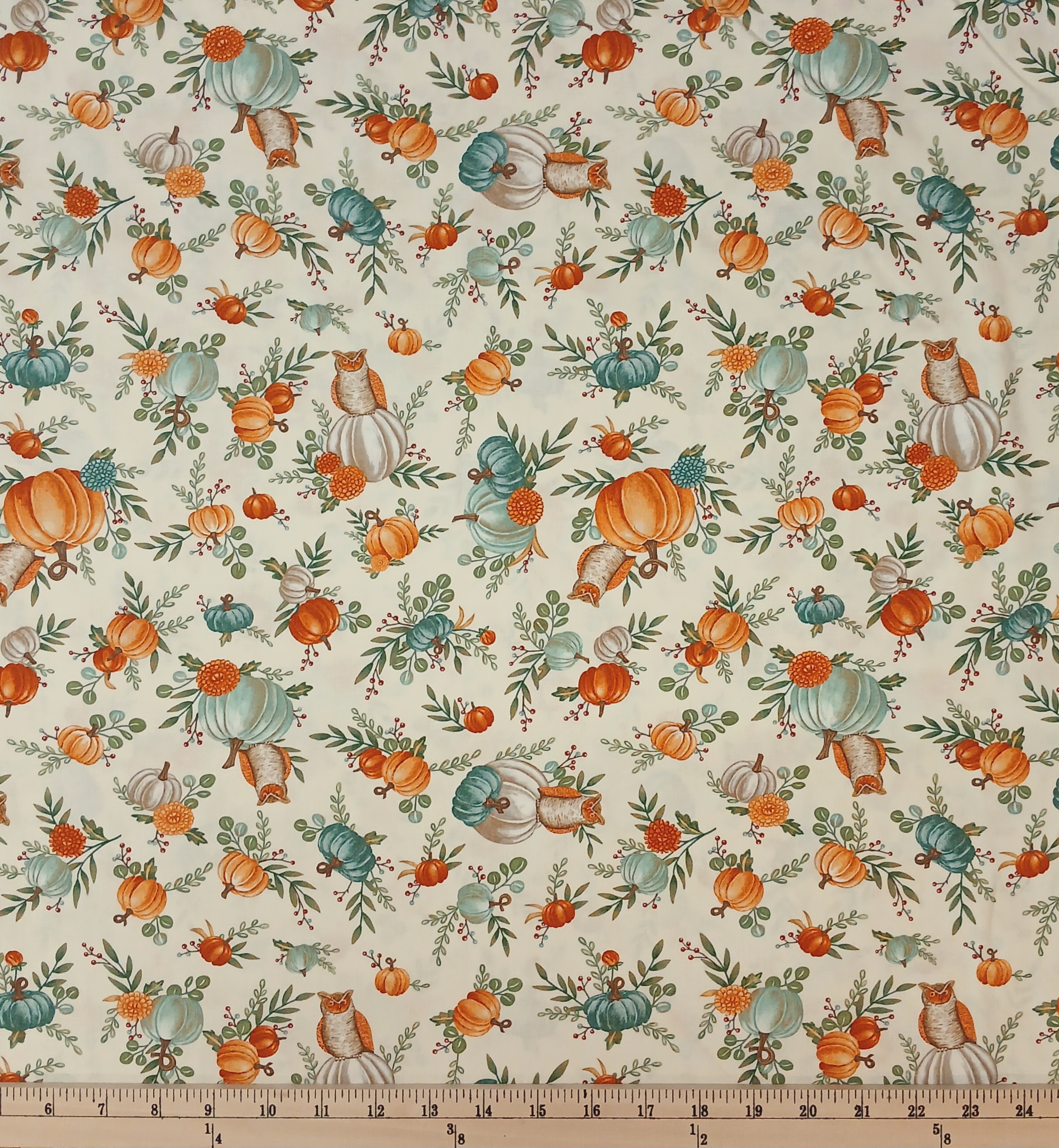Cotton I Love Fall Most of All Pumpkins Greenery Autumn Fall Leaves Moda Fabrics Cotton Fabric Print by the Yard (56140-11)