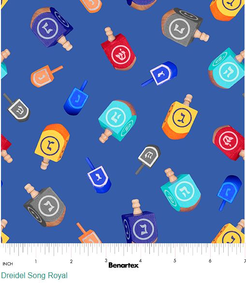 Cotton Festival of Lights Dreidel Song Hanukkah Religious Holidays Benartex Royal Cotton Fabric Print by the Yard (09949-50)