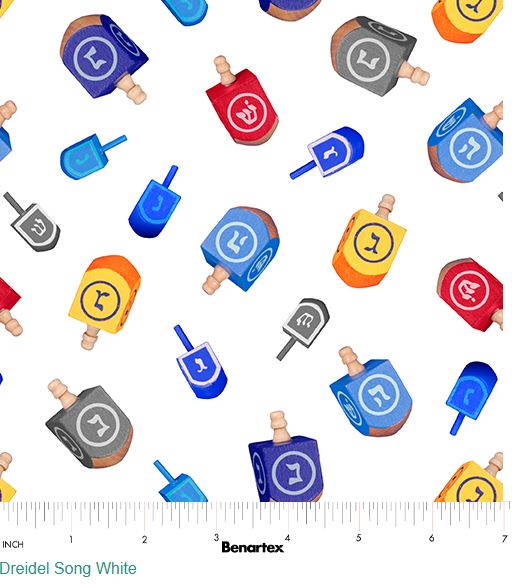 Cotton Festival of Lights Dreidel Song Hanukkah Religious Holidays Benartex White Cotton Fabric Print by the Yard (09949-09)