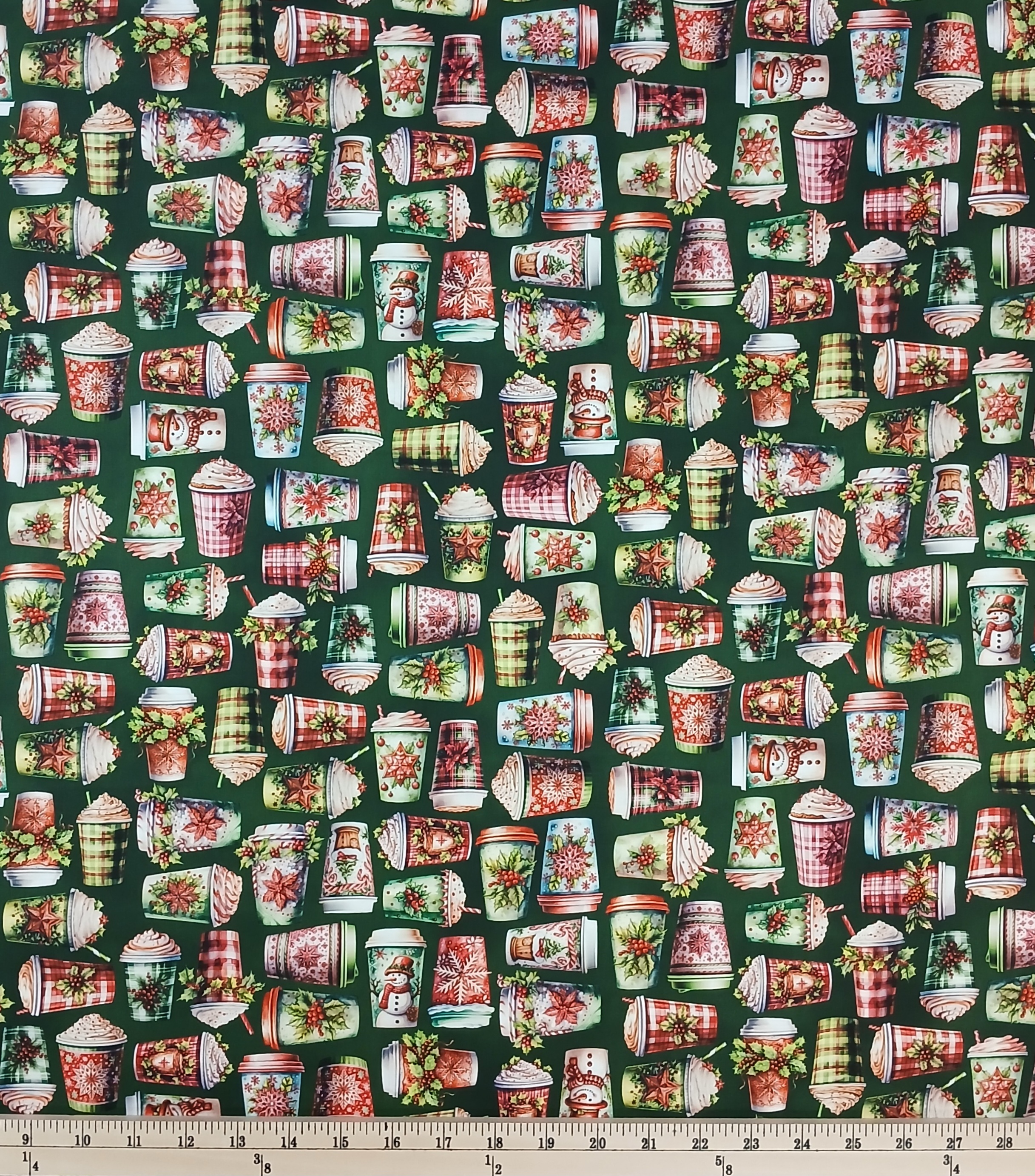 Cotton Frosted Coffees Lattes Drinks Cups Christmas Winter Robert Kaufman Cotton Fabric Print by the Yard (SRKD-23207-7)