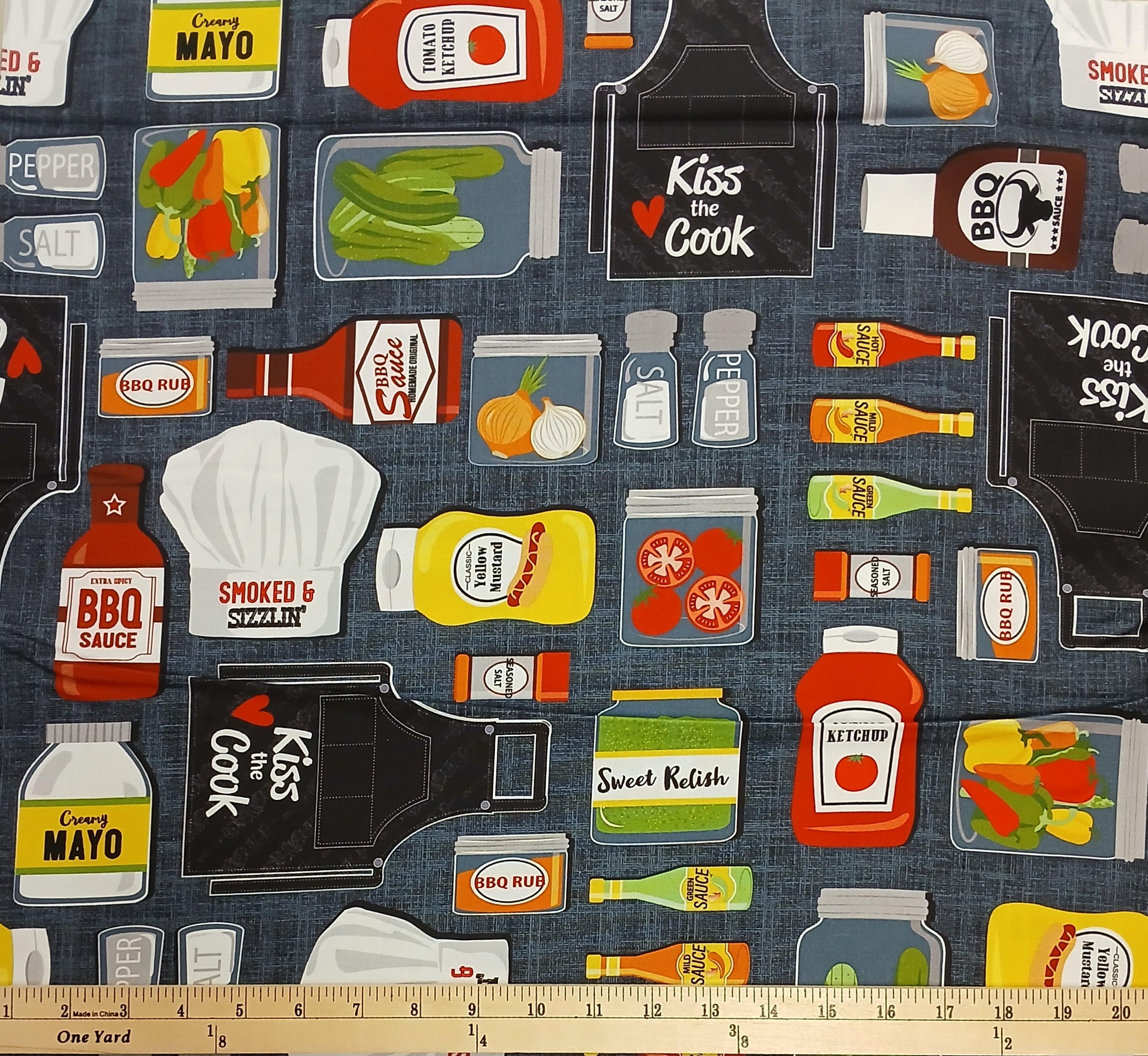 Cotton Chillin & Grillin Grilling BBQ Apron Ketchup Chef Benartex Cotton Fabric Print by the Yard (14358-08)