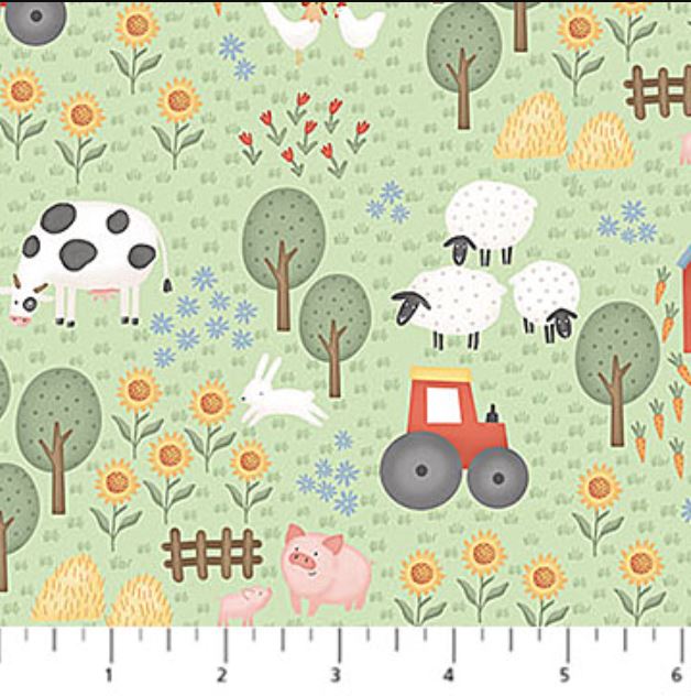 Cotton Quack Quack Moo Farm Scene Sheep Pigs Tractors Plants Northcott Cotton Fabric Print by the Yard (27816-72)