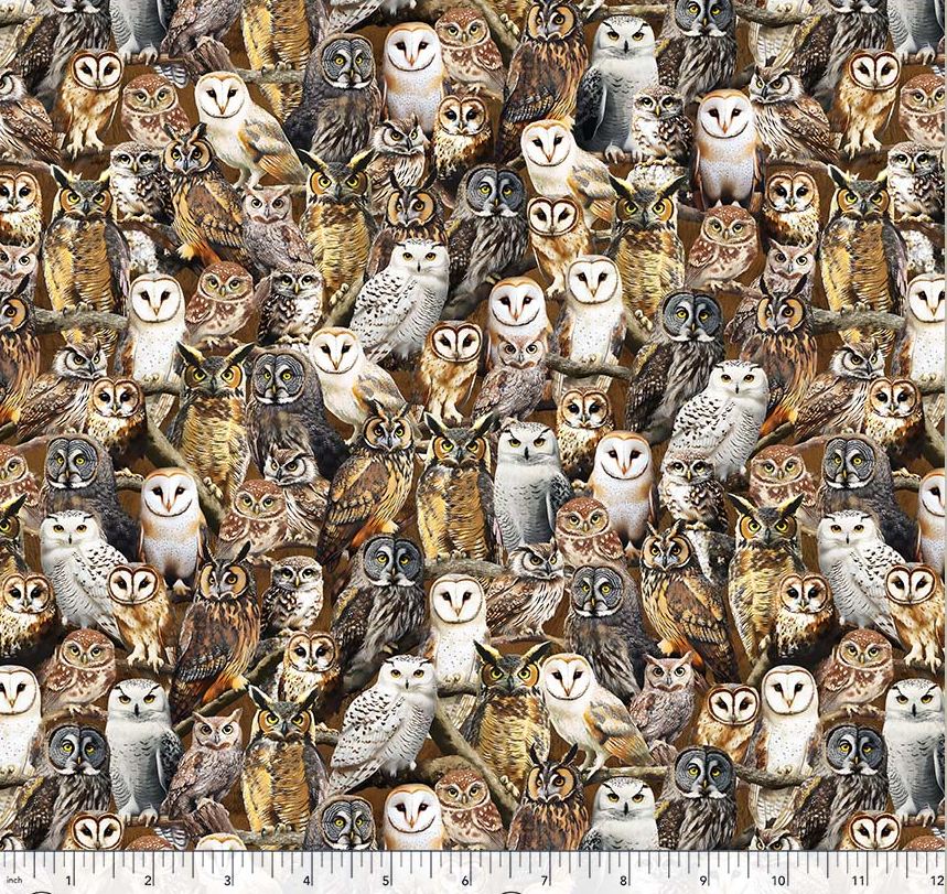 Cotton Wild Animals Owls Birds Animals Packed Feathers Windham Fabrics Cotton Fabric Print by the Yard (55032D-1)