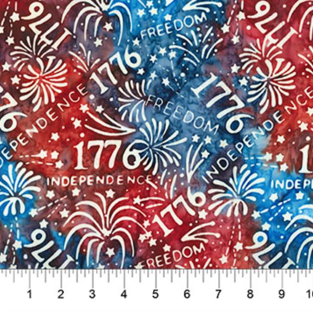 Cotton Batik Celebrating 250 Years Patriot Multi Red White Blue 1776 Independence Day Fireworks Banyan Batiks Northcott Cotton Fabric Print by the Yard (83550-46)
