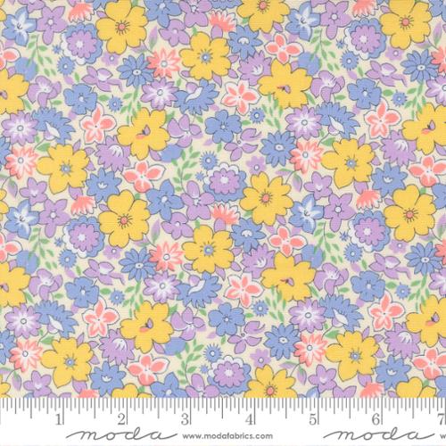 Cotton 30's Playtime 2025 by Linzee McCray Flowers Floral Designs Patterns on White Moda Fabrics Multicolor Cotton Fabric Print by the Yard (23370-22)