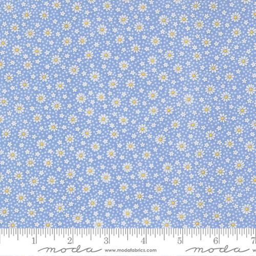 Cotton 30's Playtime 2025 by Linzee McCray Flowers Floral Daisies Pattern Moda Fabrics Blue Cotton Fabric Print by the Yard (23379-17)