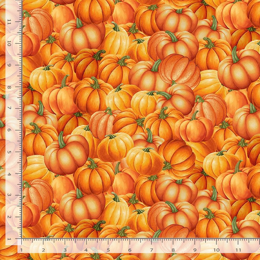 Cotton Harvest Pumpkins Packed Thanksgiving Autumn Fall Timeless Treasures Orange Cotton Fabric Print by the Yard (HARVEST-CD3517-PUMPKIN)