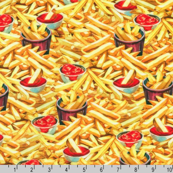 Cotton Yummy Bites Fast Food French Fries Ketchup Robert Kaufman Cotton Fabric Print by the Yard (SRKD-23297-133)