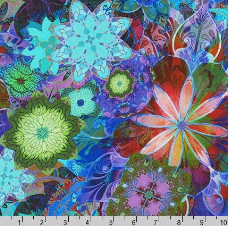 Cotton Venice Flowers Nature Mandala Colorful Kaleidoscope Robert Kaufman Cotton Fabric Print by the Yard (AQSD-19718-201)