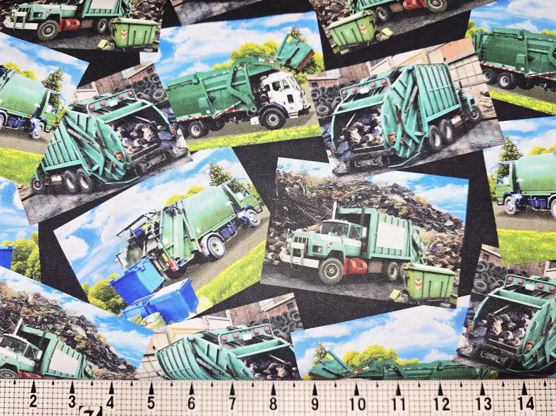 Cotton Keep on Truckin' Garbage Truck Trash Dump Recycle Timeless Treasures Cotton Fabric Print by the Yard (MICHAEL-CD3887)