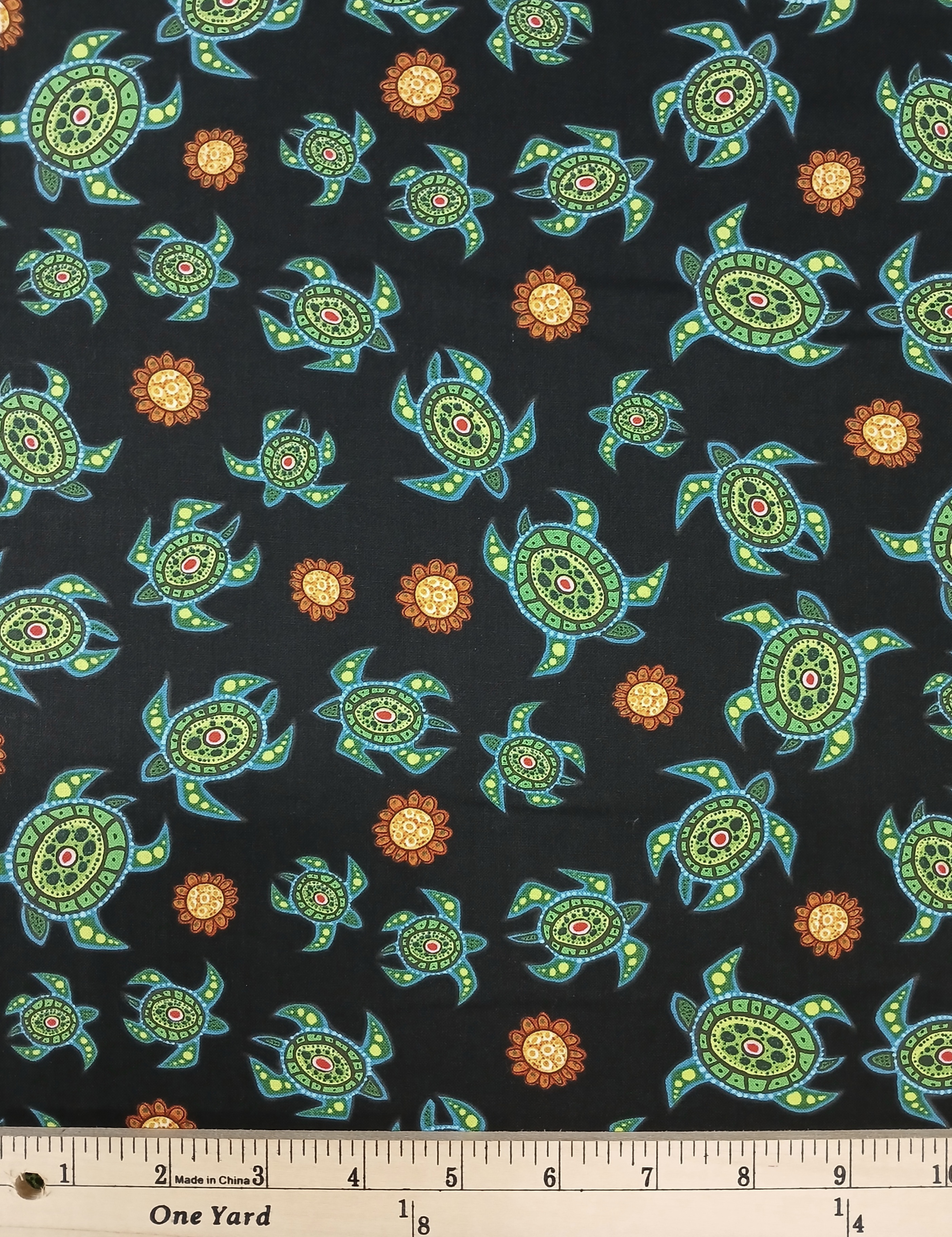 Cotton Family Circle Turtle Design Indigenous Geometric Elizabeth Studios Cotton Fabric Print by the Yard (39002BLACK)