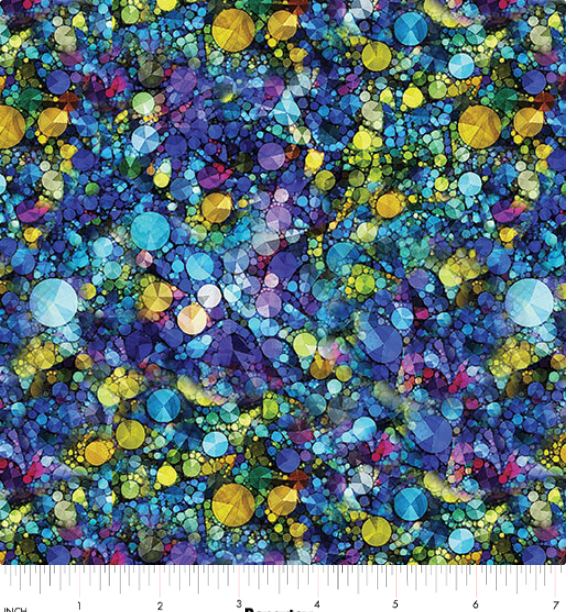 Cotton Sparkle Blue Cat Artistry Pebbles Rainbow Circles Bubbles Benartex Cotton Fabric Print by the Yard (16738-53)