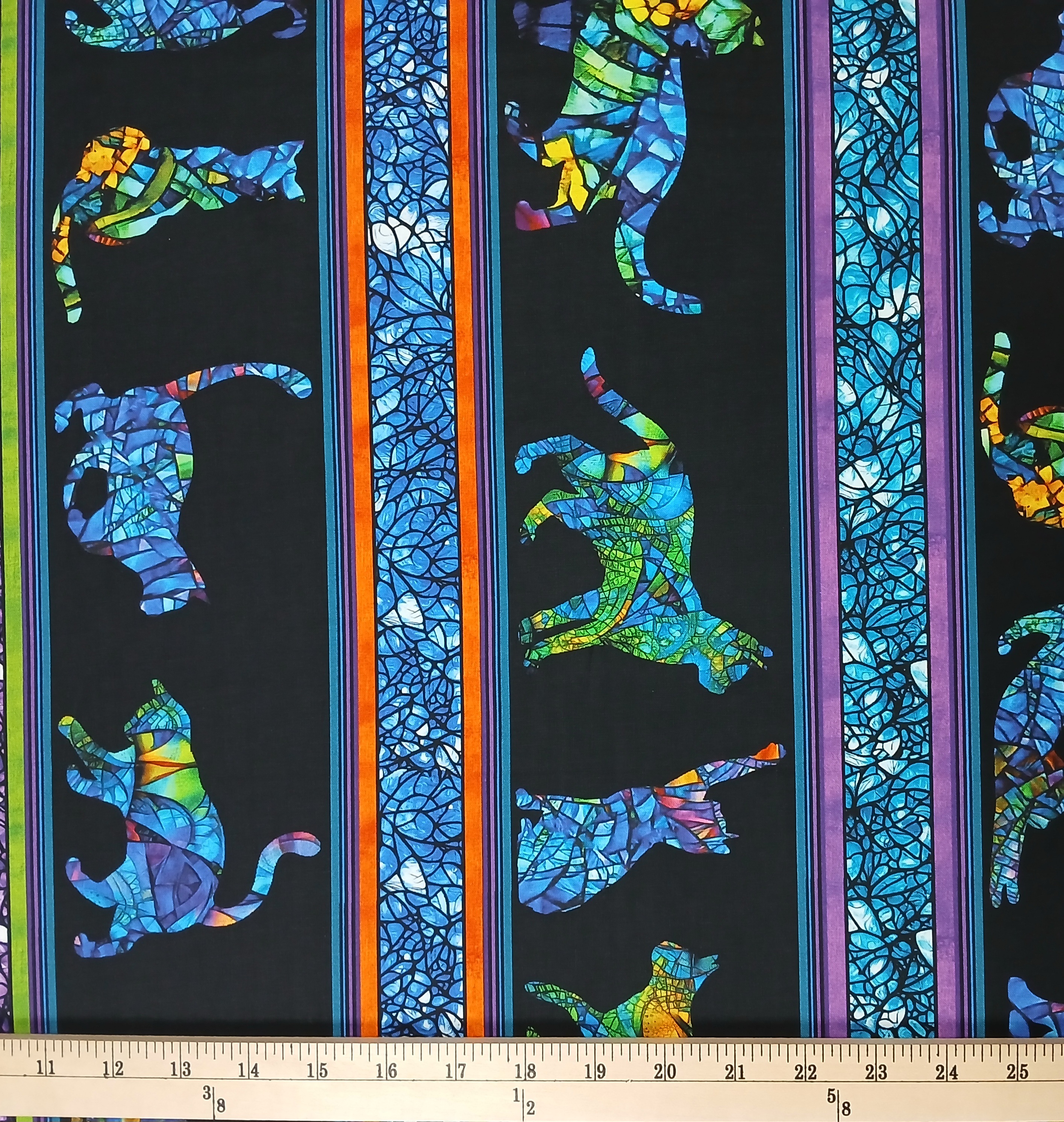 Cotton Cat Artistry Stripe Stained Glass Look Cats Rainbow Stripes Benartex Cotton Fabric Print by the Yard (16733-12)