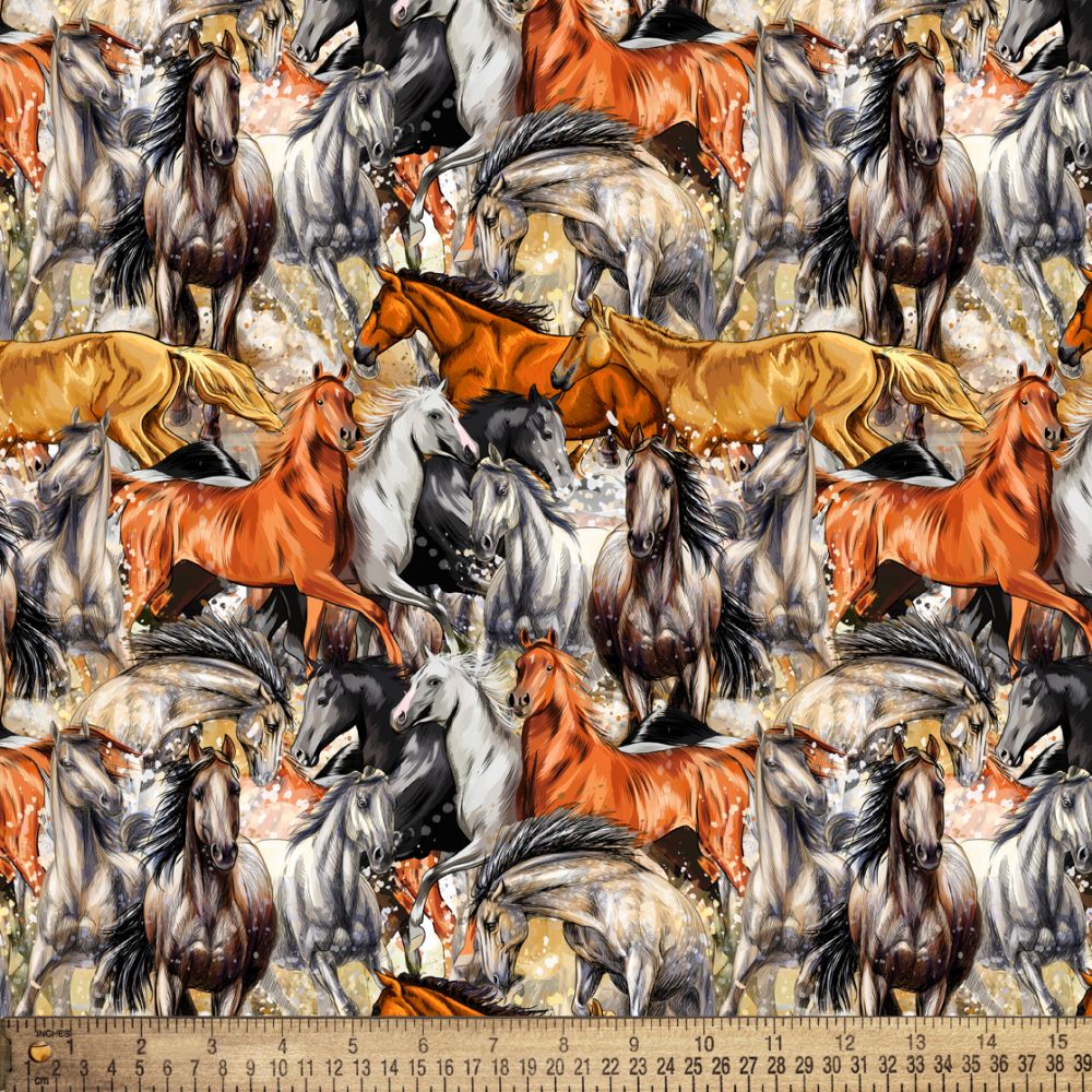 Cotton Galloping Horses Stallions Ponies Packed David Textiles Multicolor Cotton Fabric Print by the Yard (DX-4179-4C)