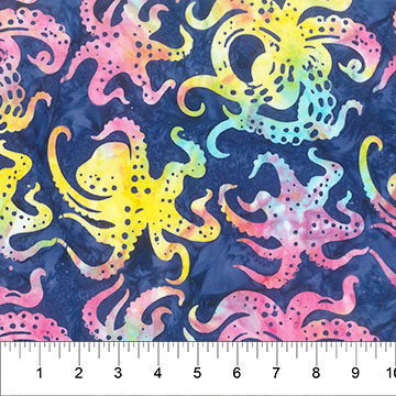 Cotton Batik Octopus Oasis Banyan Batiks Octopi Northcott Dark Blue Multicolor Cotton Fabric Print by the Yard (83570-49)
