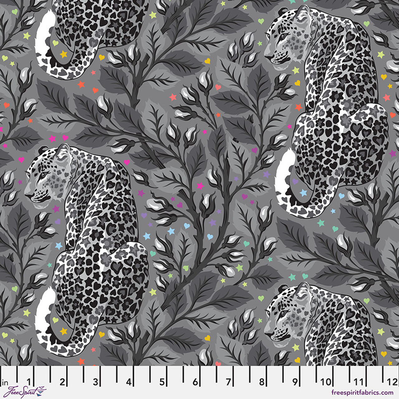 Cotton Graywork Birthmark Tula Pink Leopards on Gray Free Spirit Cotton Fabric Print by the Yard (PWTP258-SHADOW)