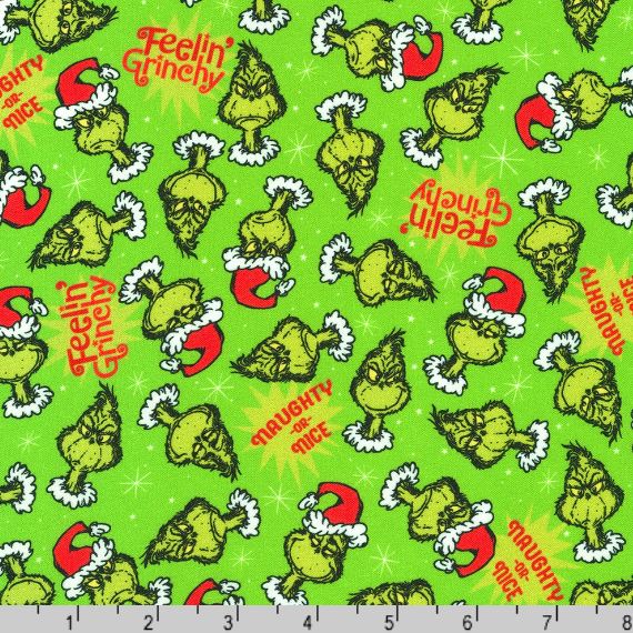 Cotton How the Grinch Stole Christmas Feelin' Grinchy Heads Officially Licensed by Dr. Seuss Enterprises Robert Kaufman Holly Cotton Fabric Print by the Yard (ADED-22567-240HOLLY)