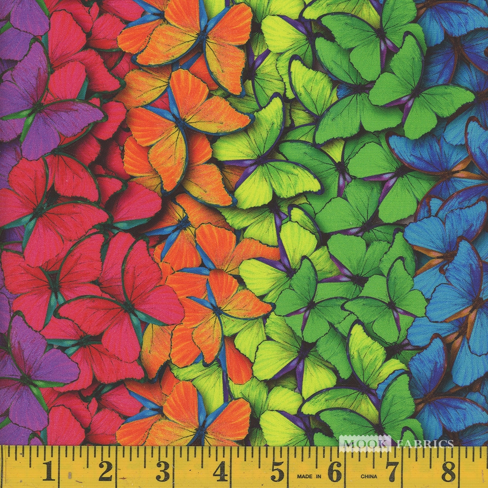 Cotton Rainbow Butterflies Butterfly Rainbow Insect Wings Packed Mook Fabrics Cotton Fabric Print by the Yard (118030)