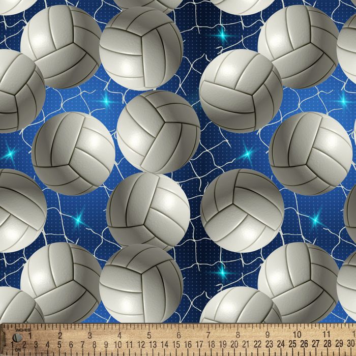 Cotton Volleyball Sparkle Volleyballs Allover on Blue Nets David Textiles Cotton Fabric Print by the Yard (DX-8331-5C)